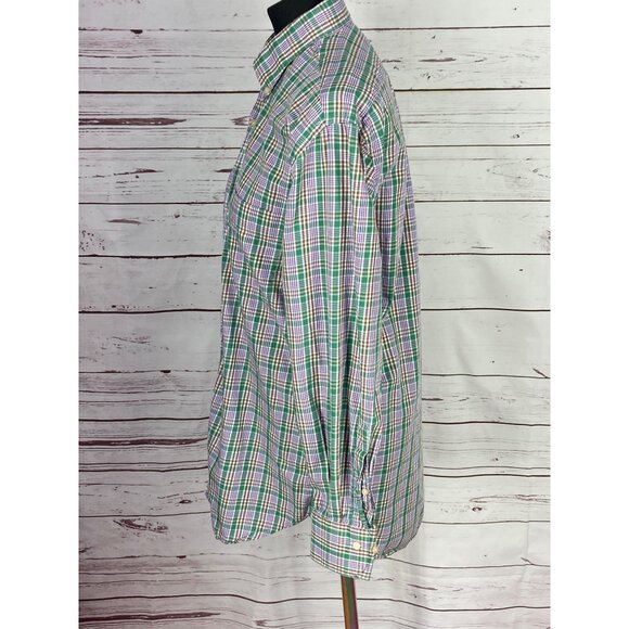 Peter Millar Mens Green Purple Plaid Button-Up Shirt Medium 100% Cotton Long Sle - Picture 5 of 9
